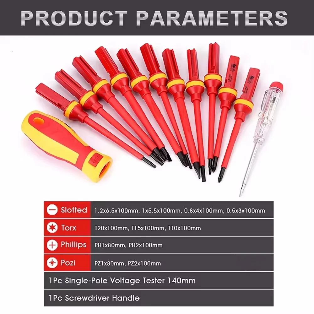 13PCS 1000V Insulated Screwdriver Set with Magnetic Bits Professional Electrician Repair Tools Repair Kit Safe Electrical Work