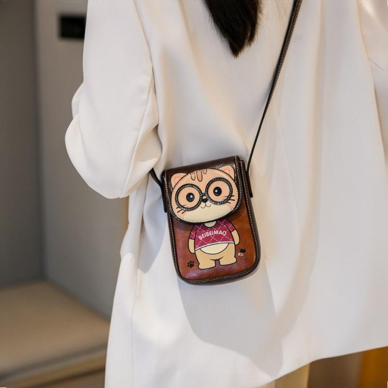 BEIBAOBAO Cute Cartoon Bear Mobile Phone Bag 2026 New Style Women's Change Bag Fashionable High-end PU Shoulder Messenger Bag Female Mini Small Wallet