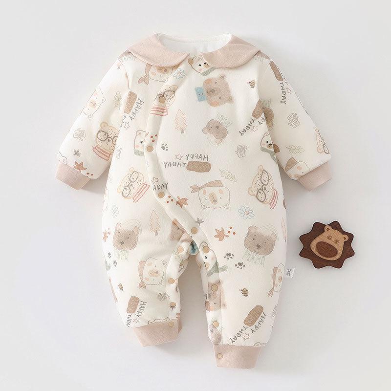 Thickened 120g Cotton Winter Baby Jumpsuit - Warm Padded Bodysuit for Crawling