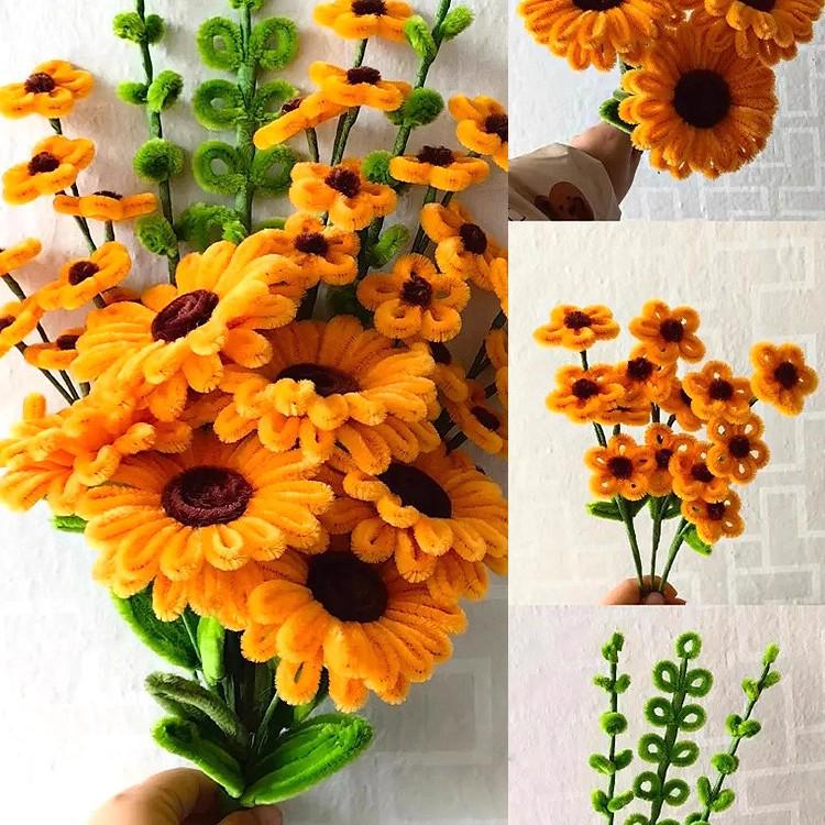 Super Dense Velvet Chenille Stems Sunflower Bouquet DIY Kit with Eco-Friendly Pipe Cleaners