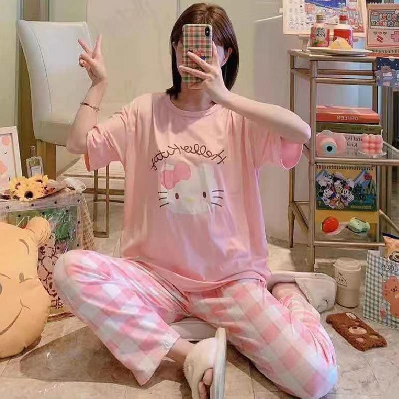 Pajamas women's short-sleeved trousers summer cartoon cute 2 new cartoon spring and summer loungewear suit can be worn outside