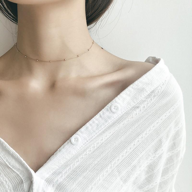 Choker Girl Heart Smile Necklace Korean Slender Interval Small Bead Collarbone Chain Simple Short Neck Strap Collar Neck