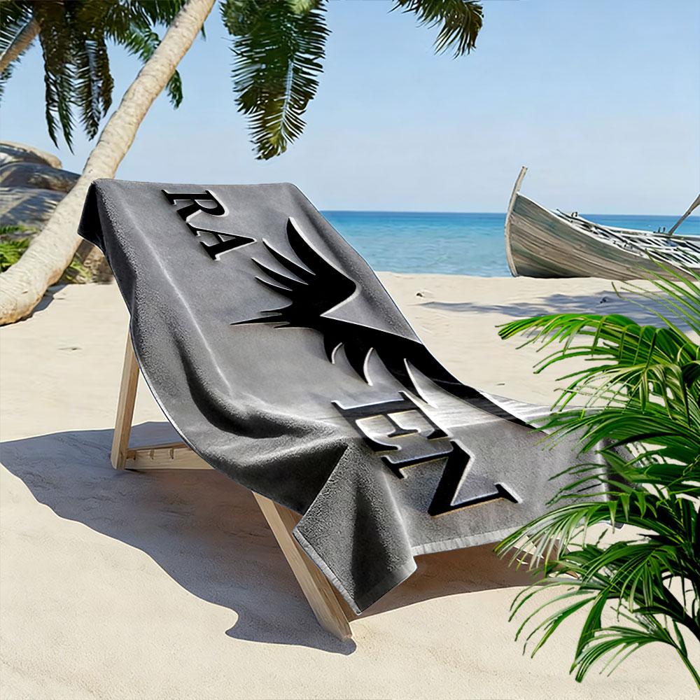 Large Beach Towel with RAVEN Bold Word Design, Quick Dry Microfiber, Soft and Durable, for Beach Pool Travel