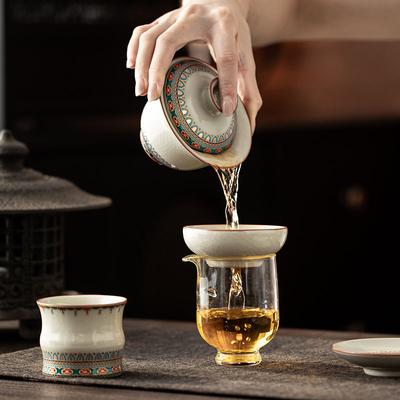 Ru Kiln Dunhuang Style Ceramic Tea Strainer All Porcelain Filter Infuser for Gongfu Tea Ceremony Home Brewing Accessories Gift
