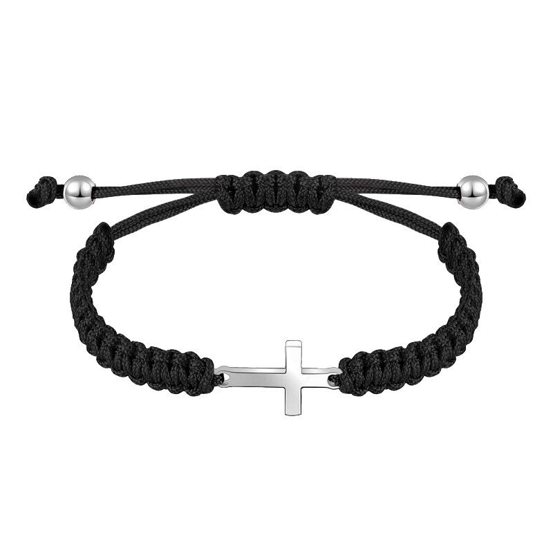 JYL TS Bracelet  Star Zircon Titanium Steel Open Enhances Sparkle & Luck Black cross braided rubine красный