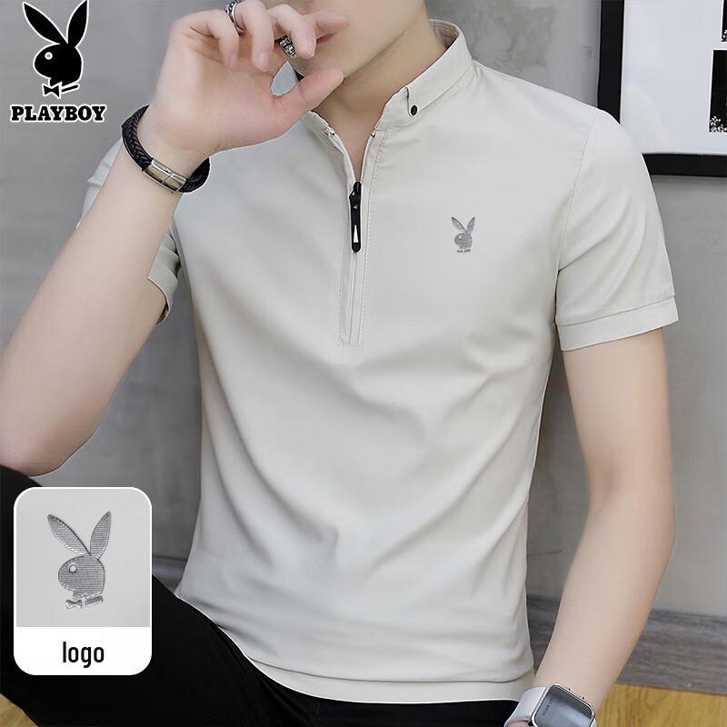 PLAYBOY Men s Ice Silk Stand Collar Polo Shirt 3XL