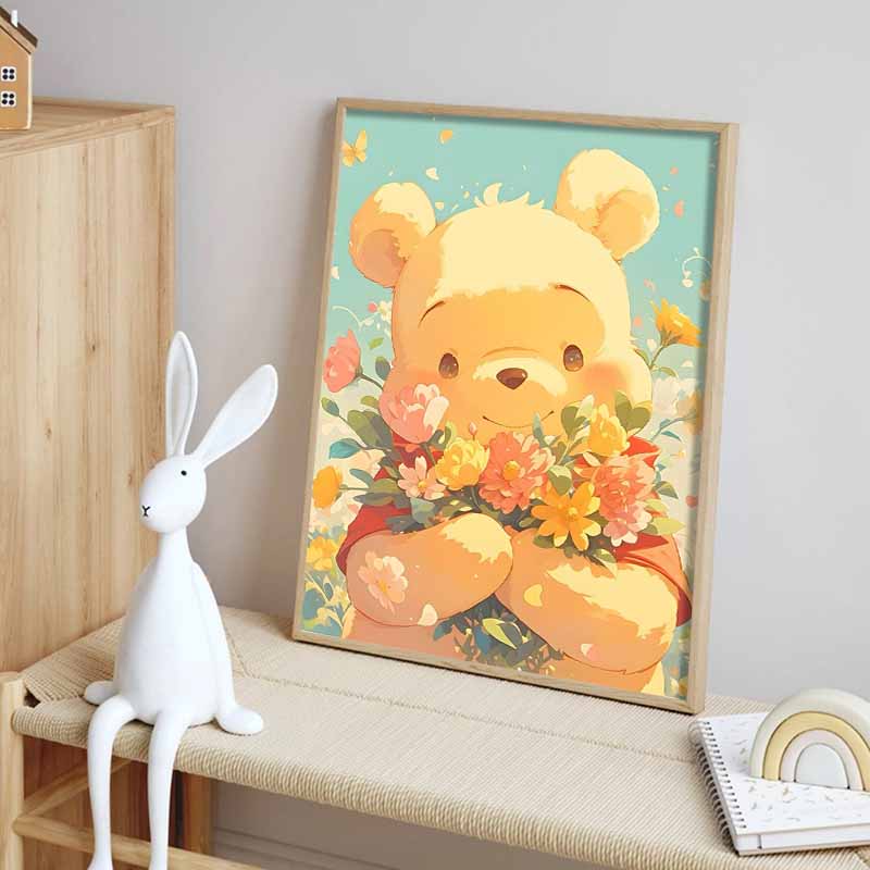 Disney Diamond Painting 5D Winnie The Pooh Holding Flowers Cartoon Movie Cross Stitch Embroidery Handmade Gift Home Decor