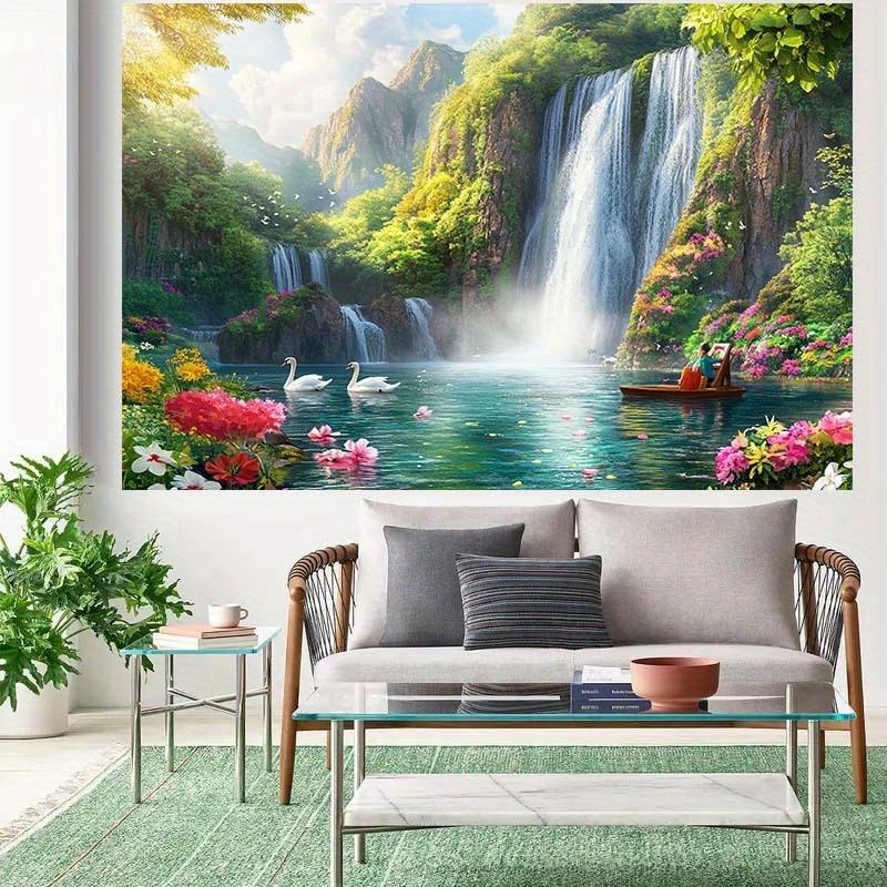2D banner 1 piece waterfall scene background tree-lined peaceful river suitable for weddings parties and photography