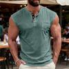 Ärmelloses Henley-Hemd für Herren mit Knopfleiste, Rundhalsausschnitt, lässig, Muskelpassform, mit Brusttasche für Sommerliche Outdoor-Aktivitäten