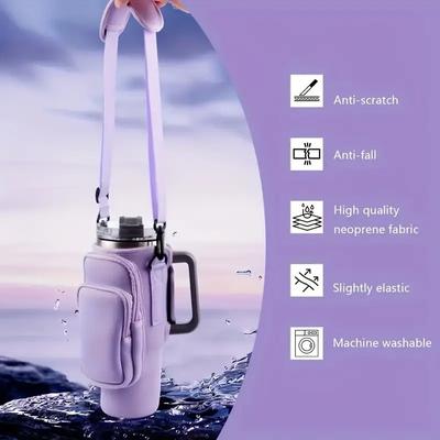 1 Bottle Water Bottle Storage with Phone Pocket, Suitable for 40/30oz Stainless Steel Cups, Neoprene Water Bottle Cover with Pho