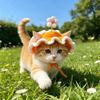 Crochet Flower Cat Hat Handmade Scalloped Pet Hat with Flower Ear Holes Cute Flower Hat for Small Medium Dogs Cats Party Photo Props