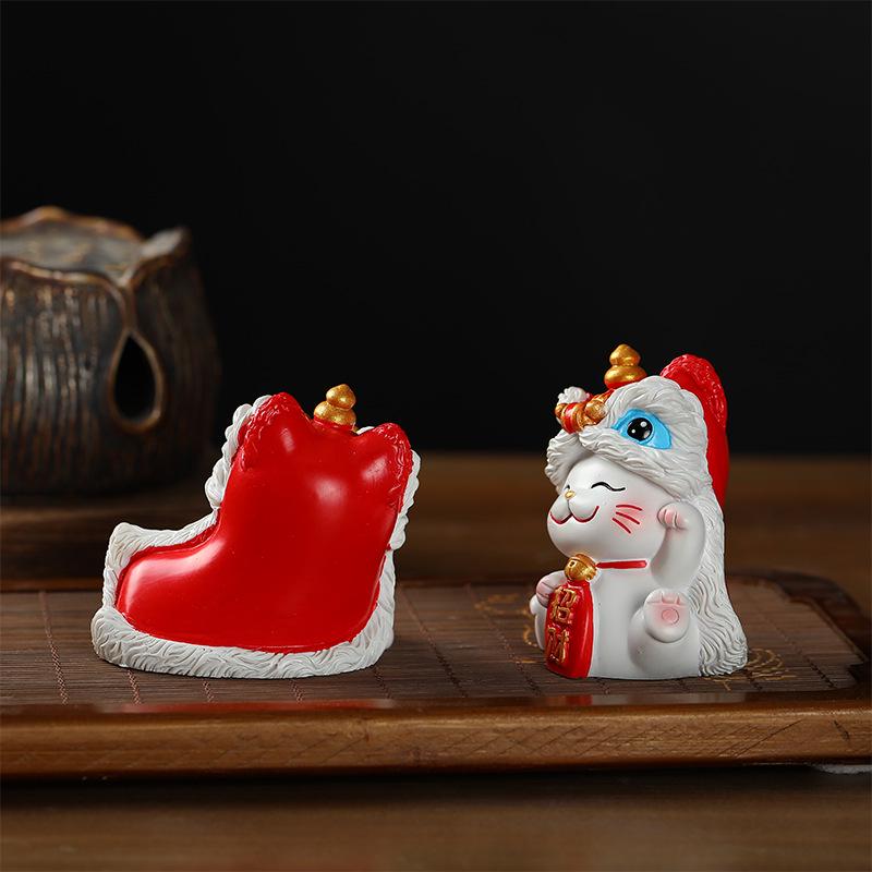 Lion Dance Lucky Cat Ornament - Perfect for Home, Car, or Office Decoration and New Year Gifts