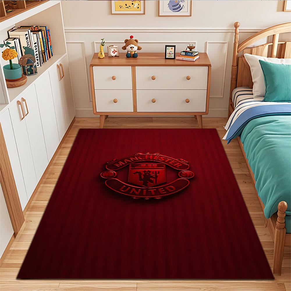Manchester United Logo on Red Background Patterned carpet, suitable as a non slip play mat for the living room and bedroom sofa