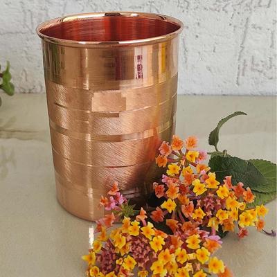 Pure Copper Plain Glass with Luxury Design, Drinking Serving Water, Yoga Ayurveda, Volume-300 Ml, Pack of 2