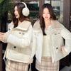 Women's Korean Style Lambswool Puffer Jacket with Big Lapel - Versatile Short Coat for Winter 2026