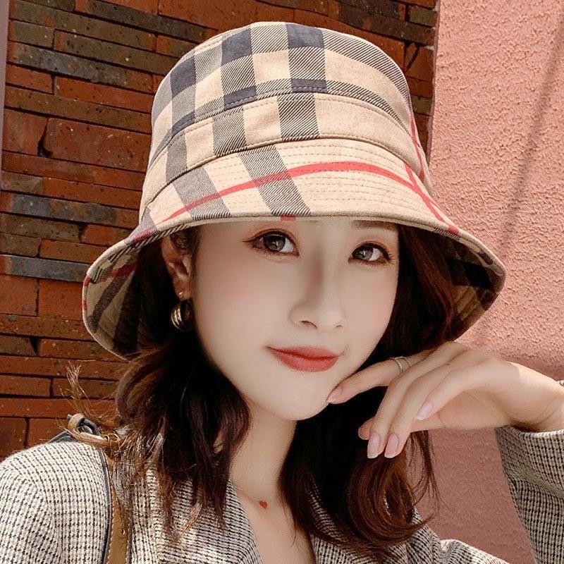 Female Korean Style Fashionable Versatile Small Brimmed Plaid Hat Popular Japanese Fisherman Hat British Top Hat