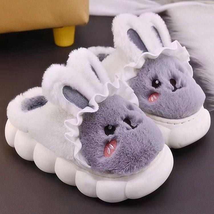 Winter Children Cartoon Animal Cotton Slippers Girl Boy Kids Cute Thick Fleece Fur Slippers Warm Soft Non-Slip Baby Shoes 37