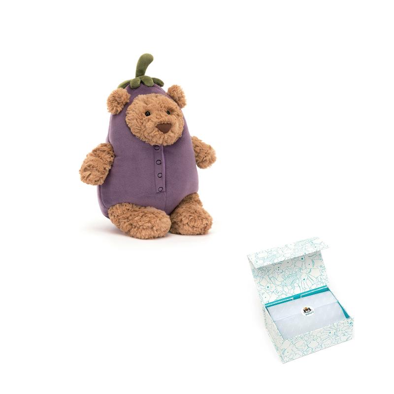 Jellycat Bartholomew Bear Aubergine Eggplant Bear Creative Purple Doll Plush Figure Sitting 25cm Height
