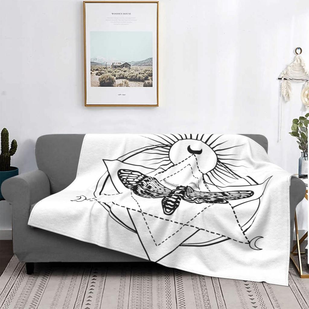 Death Moth Spirit Board Blanket Skull Moon Black Gothic Comfort Warm Plush Lightweight Sofa Blanket