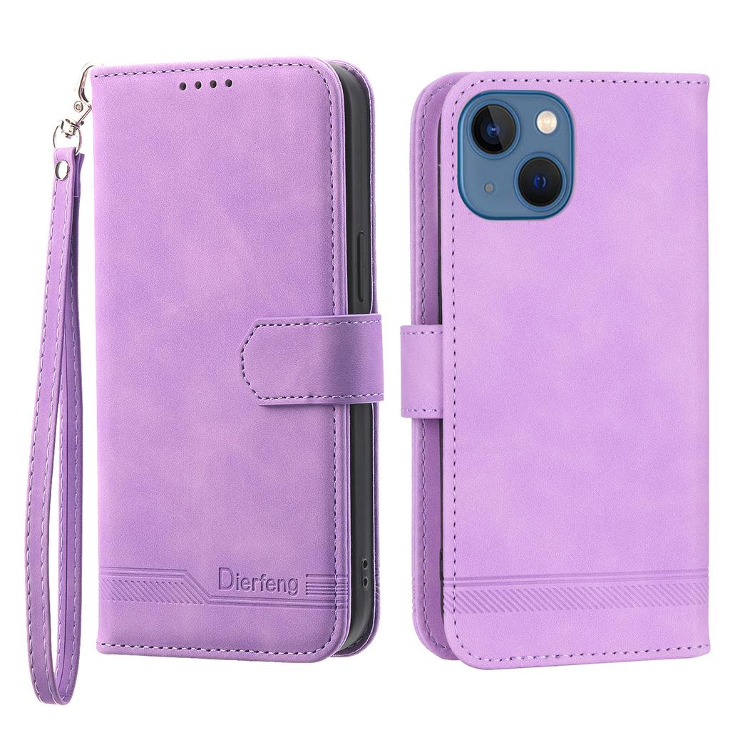 DIERFENG DF-03 Drop-proof Phone Case for iPhone 13 Mini 5.4 inch,Stand Wallet PU Leather Lines Imprinted Cell Phone Cover
