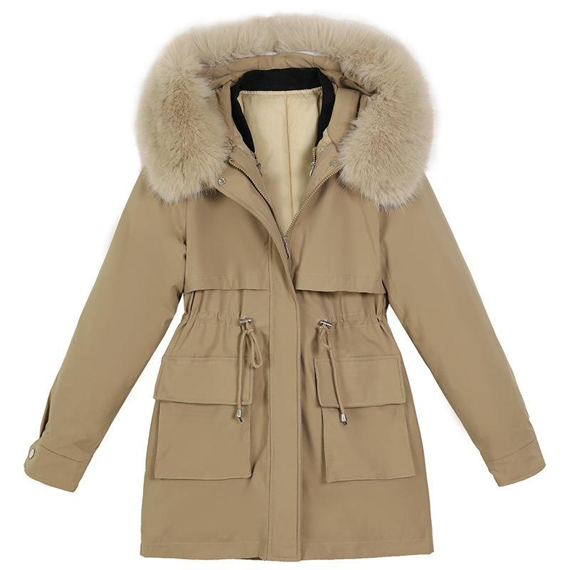 Female medium length new hooded big fur collar women's coat versatile removable women