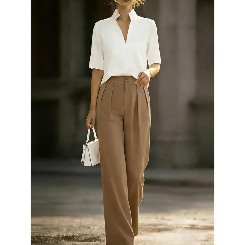 TIFICY Women's Fashion Casual Solid Color Print High Waist Trousers Pants & Capris