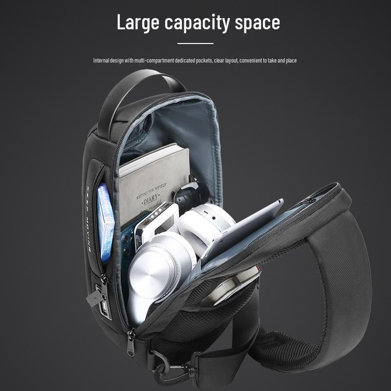 Borsa a tracolla impermeabile antifurto da uomo - Estiva ricaricabile, logo stampabile, alla moda, comoda borsa da petto per sport e strada.