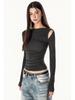 Spicy Girl Waist-Cinching Long-Sleeve Pleated T-Shirt - Slim-Fit, Figure-Flattering Design for Early Autumn