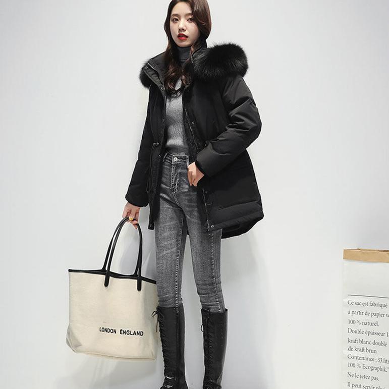 Cotton Padded Fur Parka New Big Fur Collar Down Winter Jacket Women Thick Warm Parkas Female Outerwear