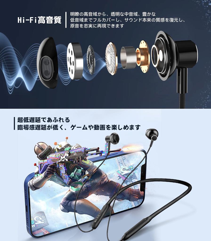 [2024 Innovation Neckband Earphones - Bluetooth 5.3] HQP Bluetooth Neckband Earphones, Wireless Earbuds, CVC8.0 Noise Cancelling, Type-C Fast