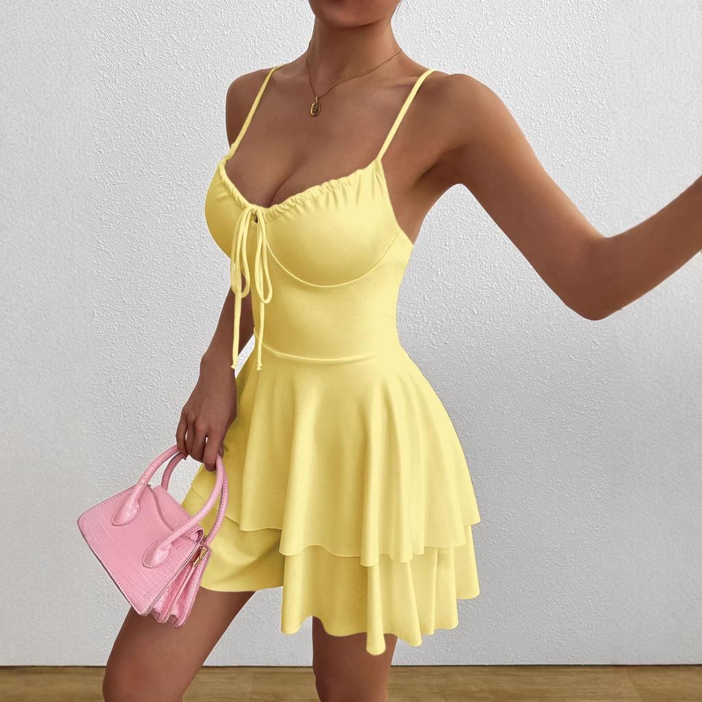 2026 Europäisches & Amerikanisches Ärmelloses Schlankmachendes Spaghettiträger-Kleid für Damen - Sommer Einfarbig Strandstil
