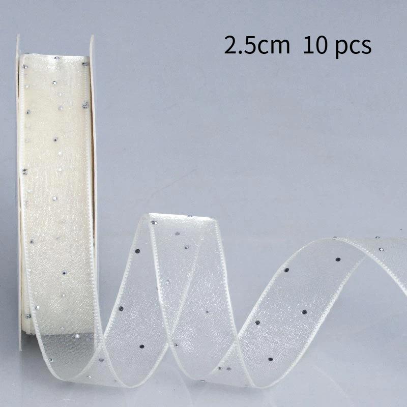 10Pcs Hotfix Crystal Organza Ribbon Trim 2.5Cm/4.0Cm 10 Yards For Handmade Bows Hair Clips Garments And Gift Boxes