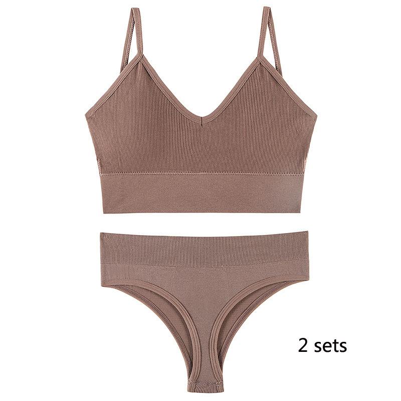 Underwear Set Lingerie Female Sexy Halter Beauty Tank Top Thin Section French Triangle Cup Without Steel Ring Gathered Bra Set