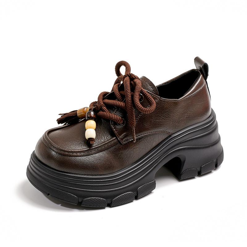 Platform British style loafers women's 2025 new versatile retro heightening women's shoes college jk with skirt small leather shoes