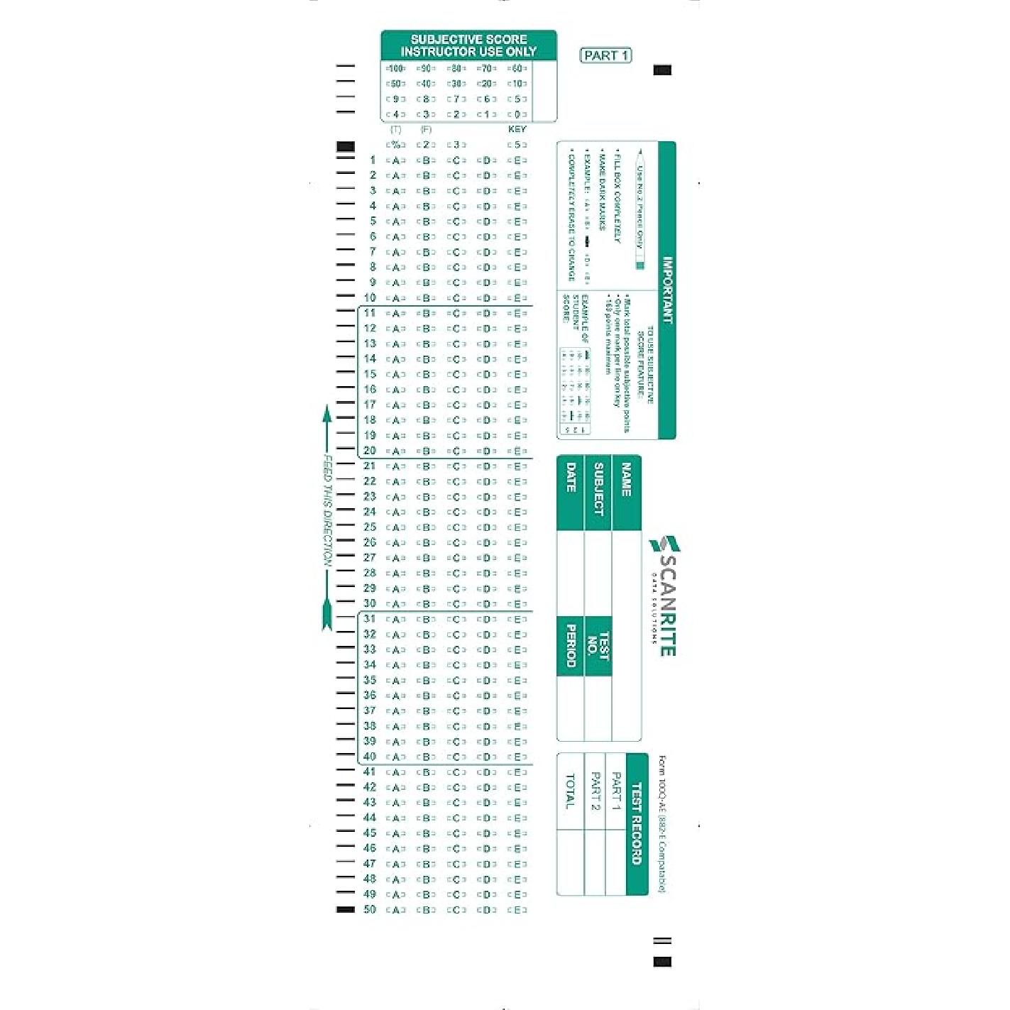 ScanRite - Тестовый лист, совместимый со Scantron, 882-E (Упаковка 100 листов) 25