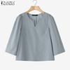ZANZEA Women Casual V-Neck Solid Color Half Sleeve Blouse
