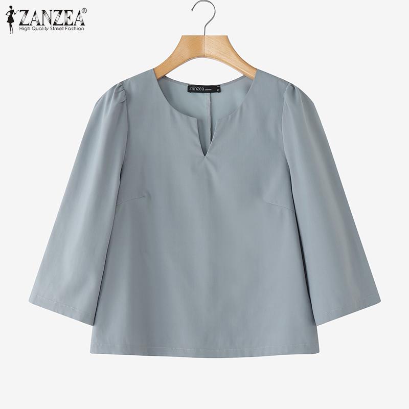ZANZEA Women Casual V-Neck Solid Color Half Sleeve Blouse