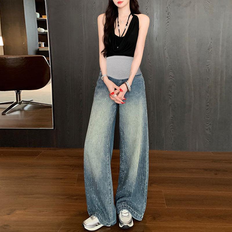 

Maternity Retro Blue Sparkle Starry Wide Leg Jeans 2XL [140-160 pounds]
