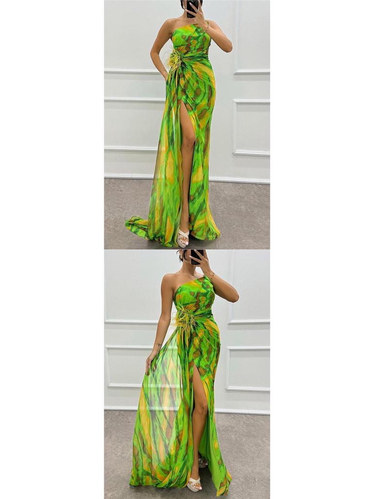 2026 European Chiffon Printed Split Long Casual Party Dress for Women