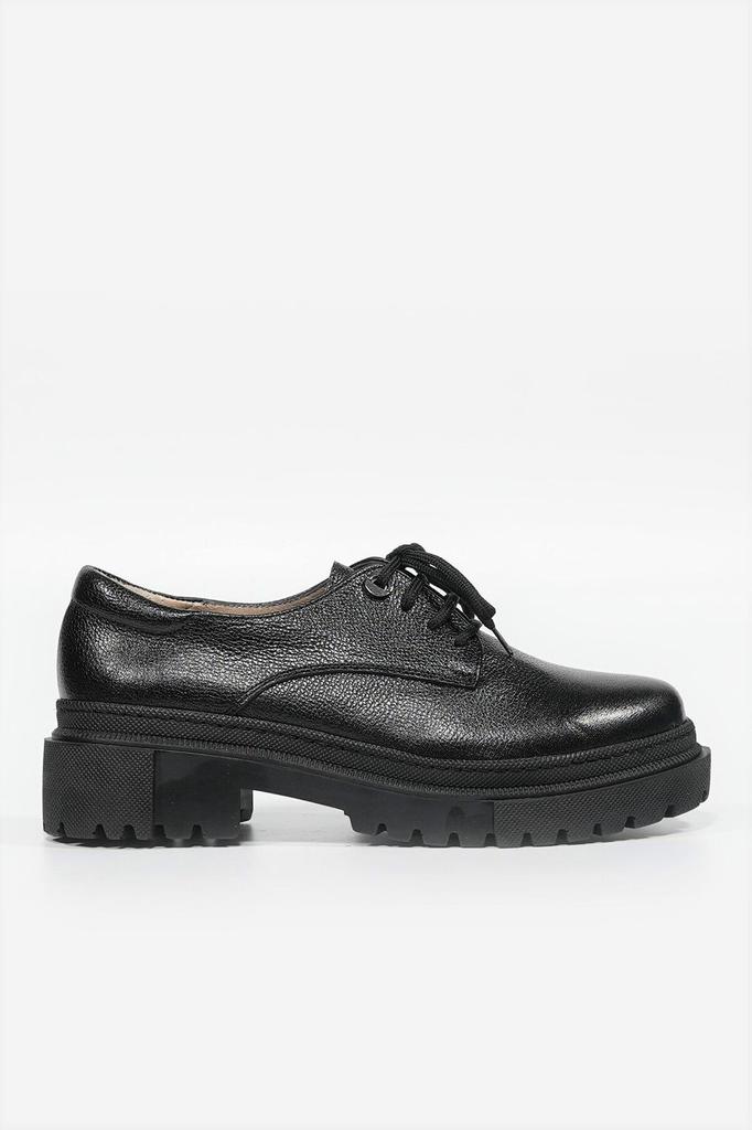 Women's Fashion Genuine Leather Thick Heeled Oxford Black Lace-up Oxford Shoes