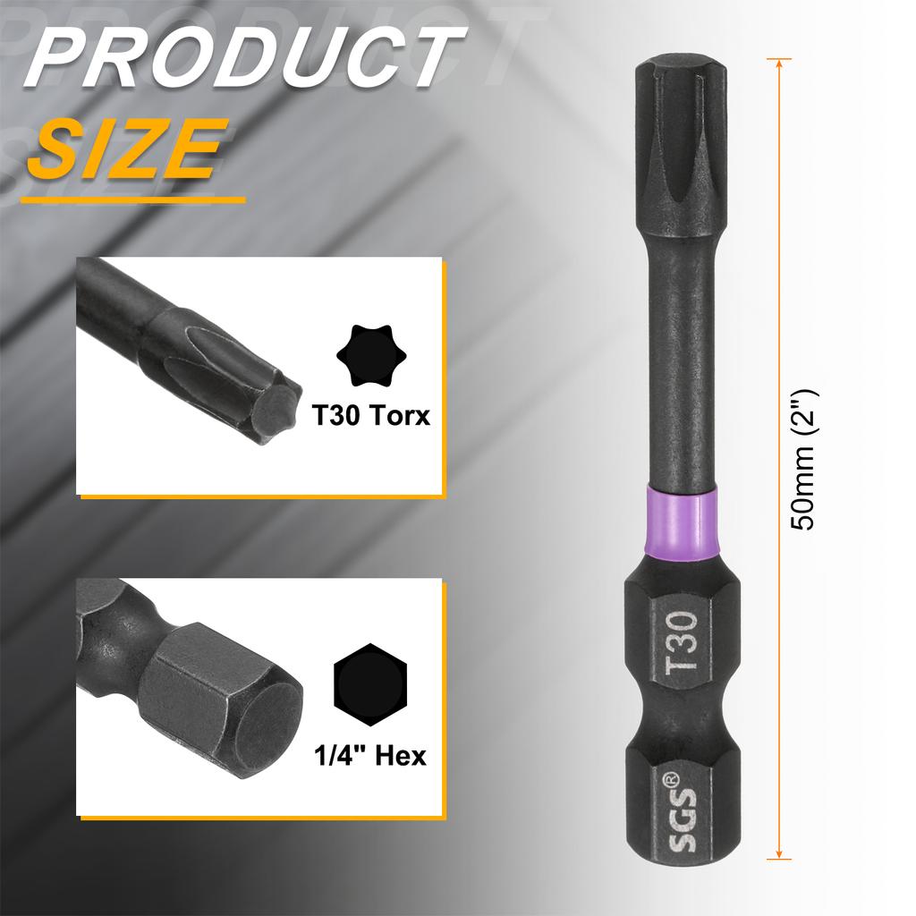 T7-T50 Torx Head Impact Screwdriver Bits 1/4" Hex Shank Magnetic No Hole Tamper Proof 6 Point Star Screw Driver Bits Power Tools