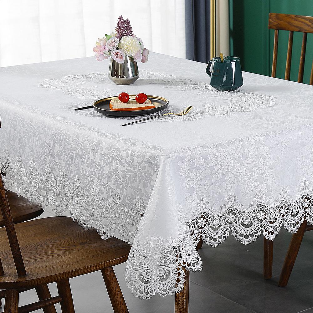 Battilo Lace Embroidery Tablecloth White Floral Rectangle Table Cloth Waterproof Table Cover For Dining Table Wedding Party Home