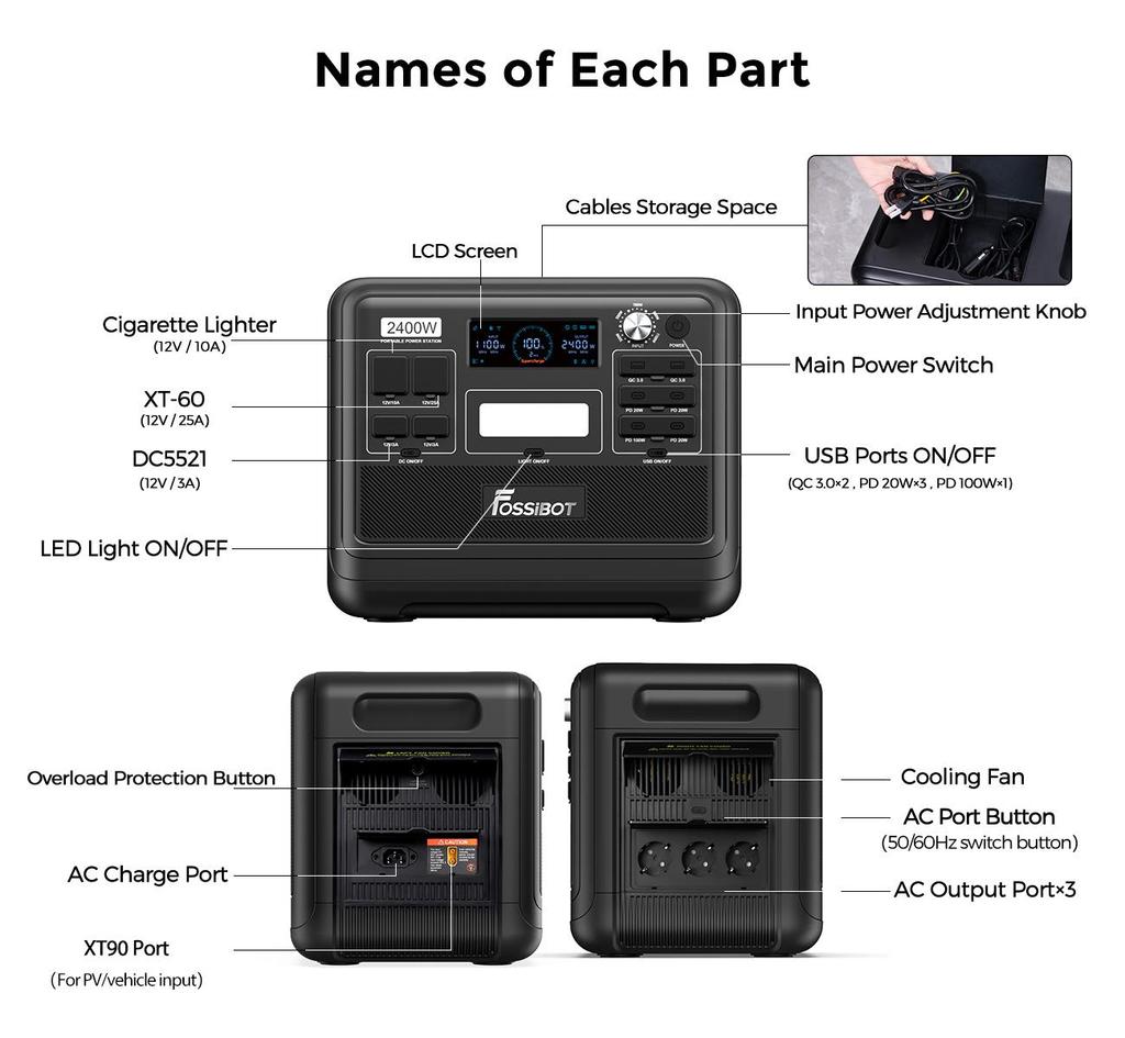 Powerstation portable - FOSSIBOT - F2400 - 2048Wh - 2400W - LiFePO4 avec panneau solaire 420W