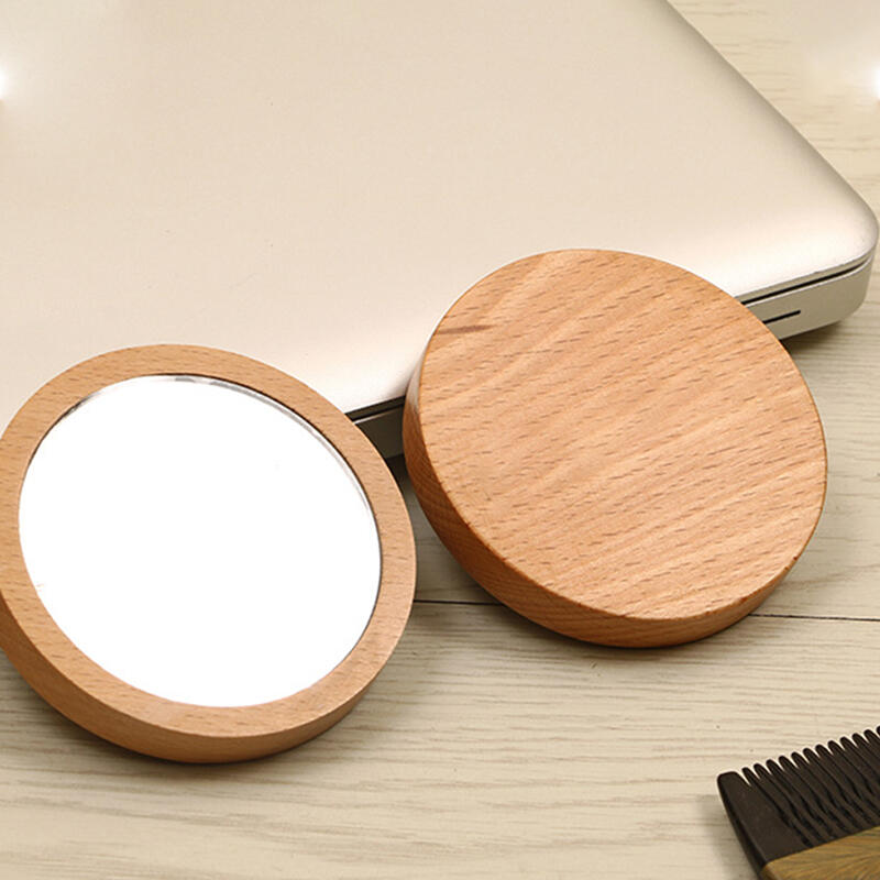 Wood Mini Round Hand Mirror DD-11022