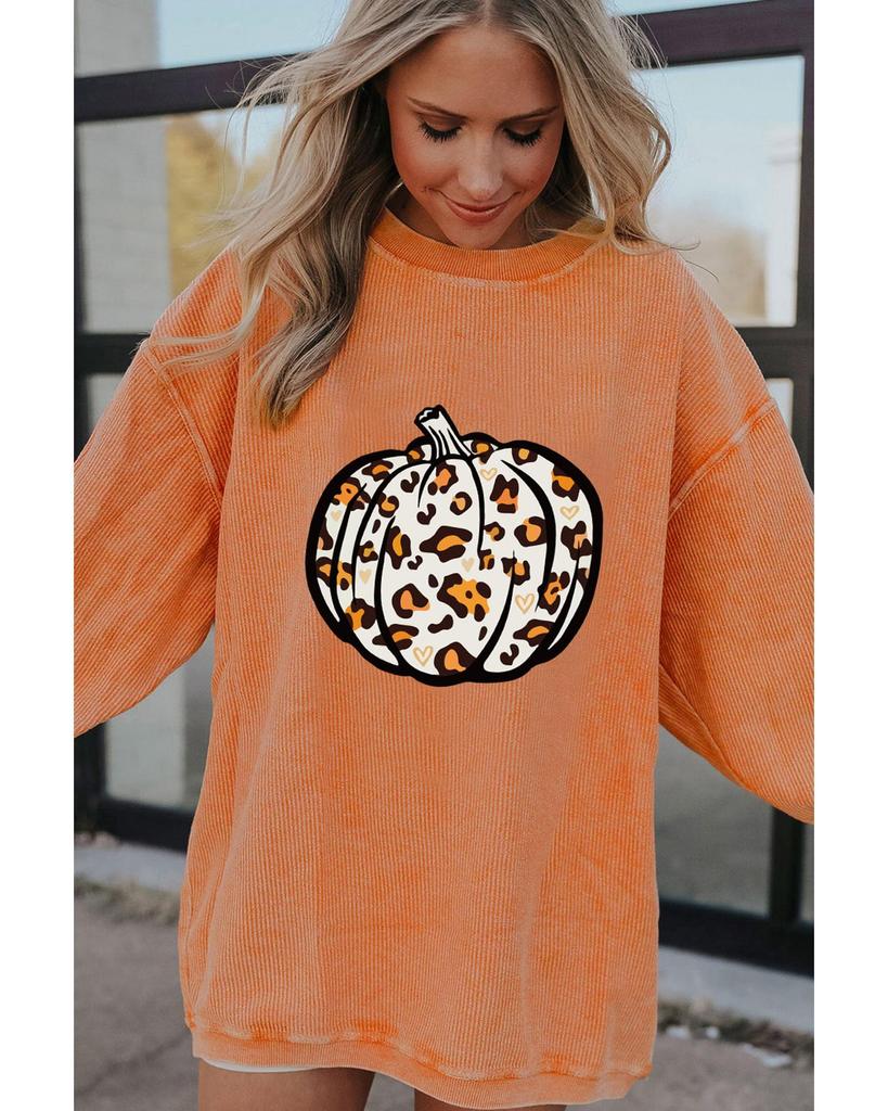 Azura Exchange Leopard Graphic Corded Sweatshirt