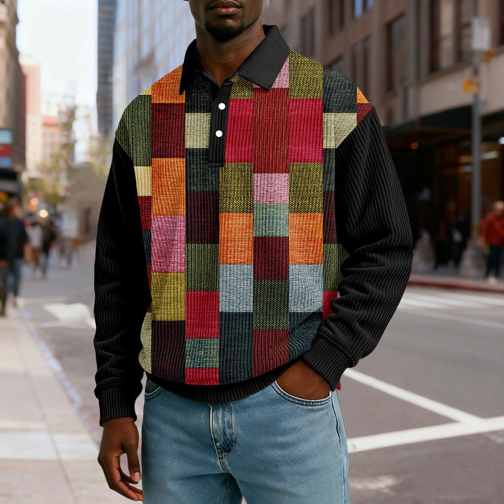 Herren Lässig Locker sitzend Oberteil Knopfleiste Kragen mit Knöpfen Lange Ärmel