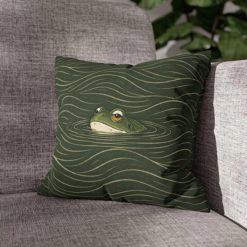 Double Sided Green Frog Japandi Art Soft Throw Pillow Cover For Bed Sofa Home Decor