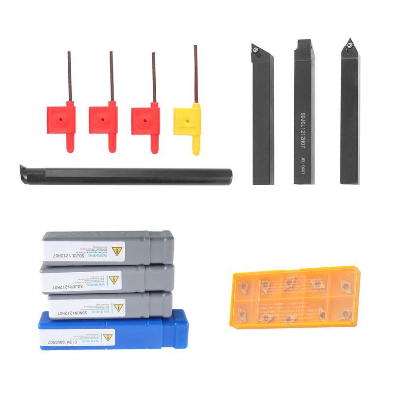 

AEE4-10Pcs Carbide Insert Blades + 4Pcs Lathe Turning Tool Holder Set + 4Pcs Wrench For Lathe Turning Tool Machine Tool Sets чорний