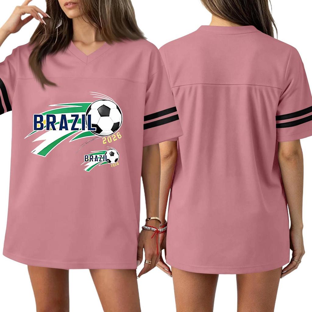 Women's Casual & Stylish V-Neck Sports — Print Short-Sleeve Athletic T-Shirt Top