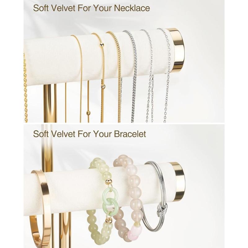 Detachable T Bar Jewelry Organizers Stand For Necklaces Earrings Rings Detachable Wooden Base Multi Level Display
